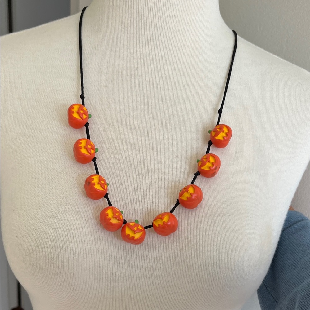 Pumpkin Bead Necklace - Orange and Black